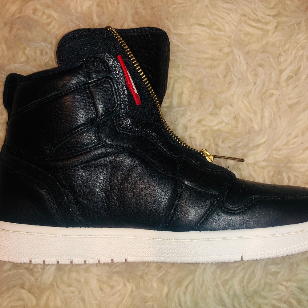 NWB Black Leather Air Jordans 1 High Zip